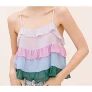 Storia Womens Ruffle Cami Top Layered Sleeveless Pastel Crop Top Sz S Spring $48